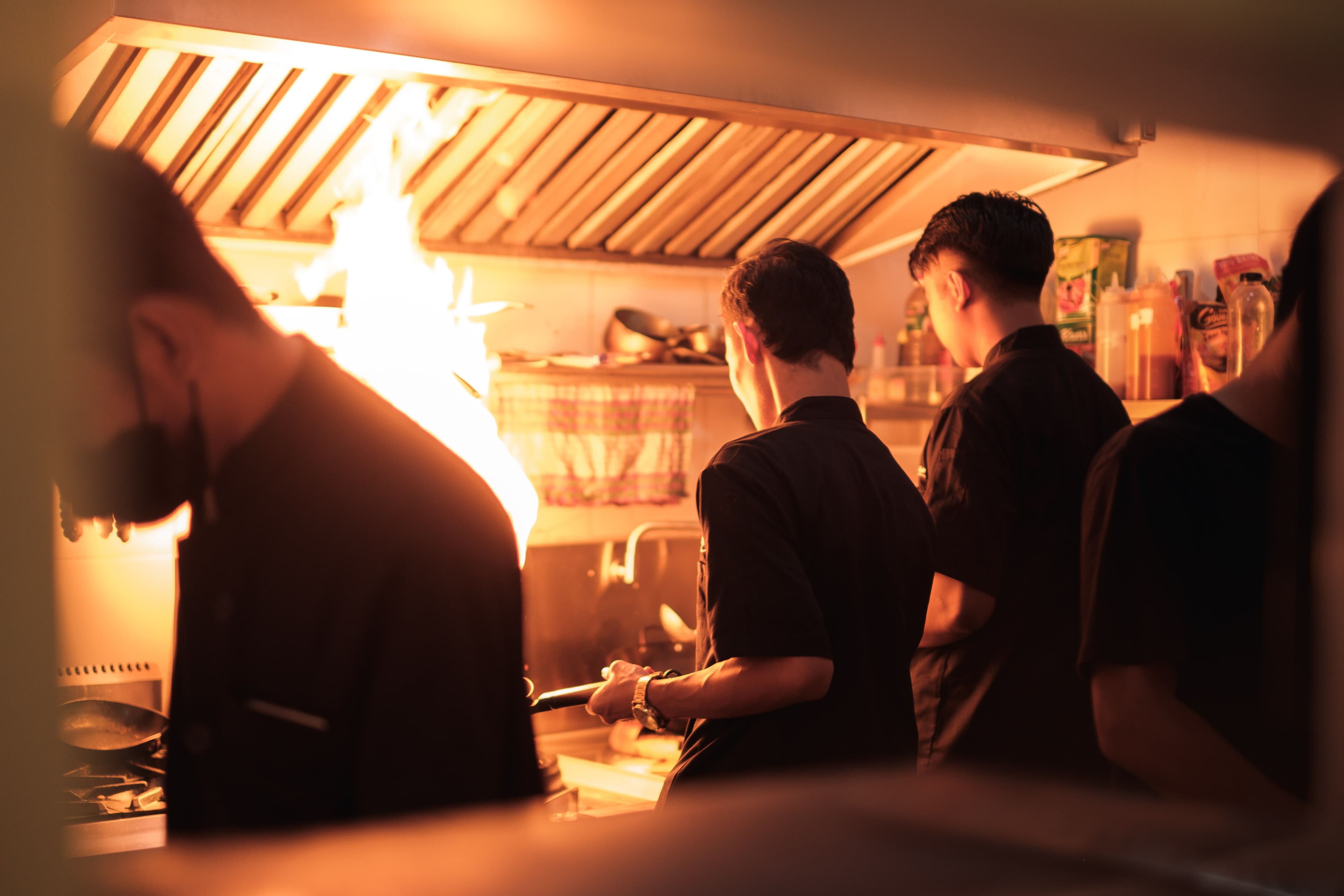 Kitchen team working during a trial shift